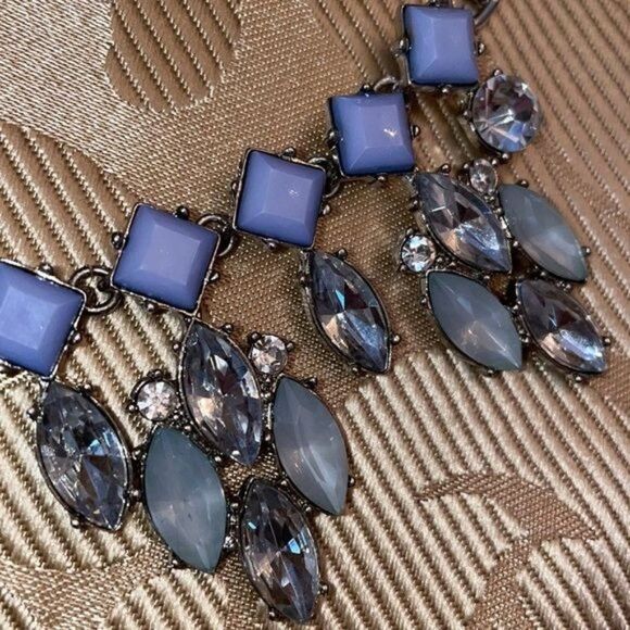 Light blue collar necklace w adjustable silver chain marquis clusters dazzling - Picture 4 of 16